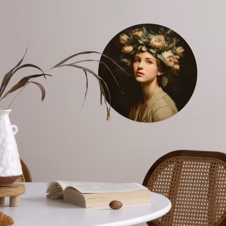 Bloemenstilte - Vrouw - Portret Wandcirkel behangsticker klein -sfeer3