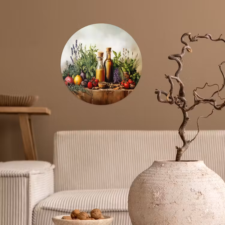Stilleven - Kruiden - Specerijen - Fruit - Kleurrijk Wandcirkel behangsticker klein -sfeer1