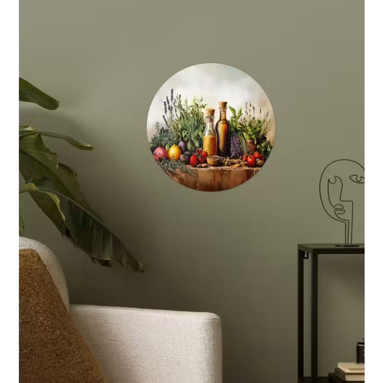 Stilleven - Kruiden - Specerijen - Fruit - Kleurrijk Wandcirkel behangsticker klein -sfeer2
