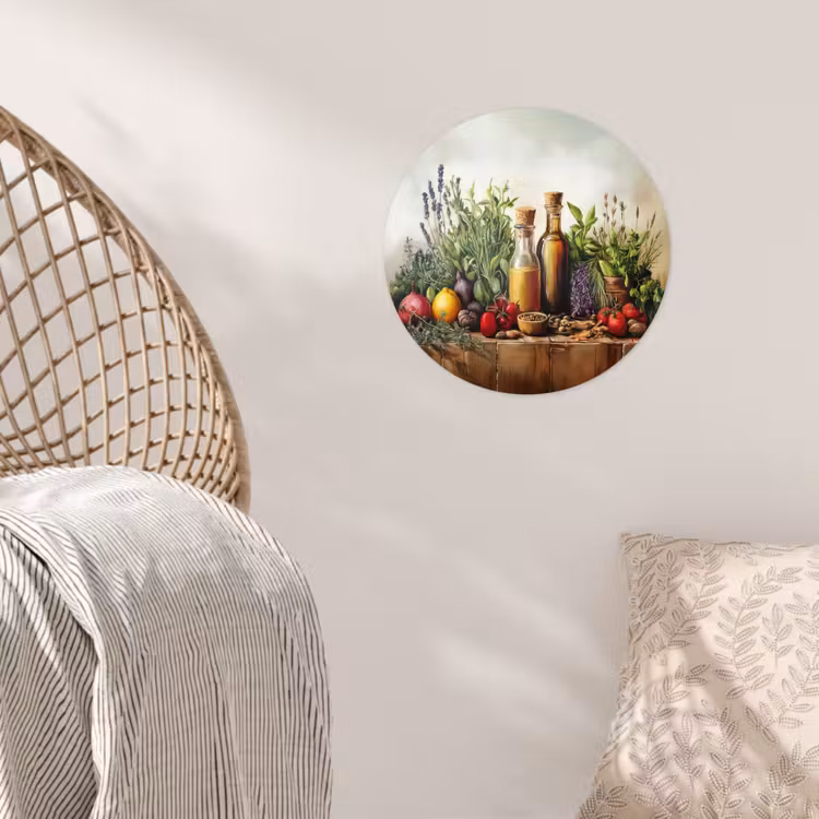 Stilleven - Kruiden - Specerijen - Fruit - Kleurrijk Wandcirkel behangsticker klein -sfeer4