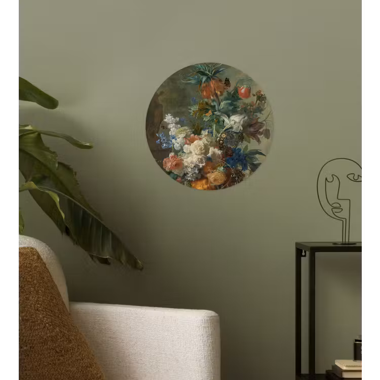 Stilleven met bloemen - Schilderij van Jan van Huysum Wandcirkel behangsticker klein -sfeer2