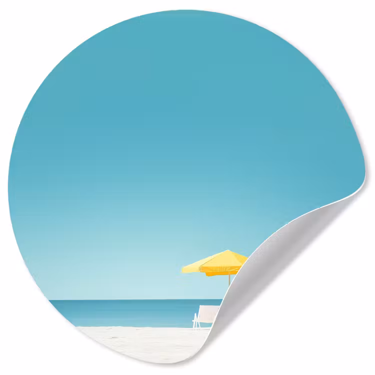 Strand - Blauwe lucht - Geel - Parasol Wandcirkel behangsticker klein -3d
