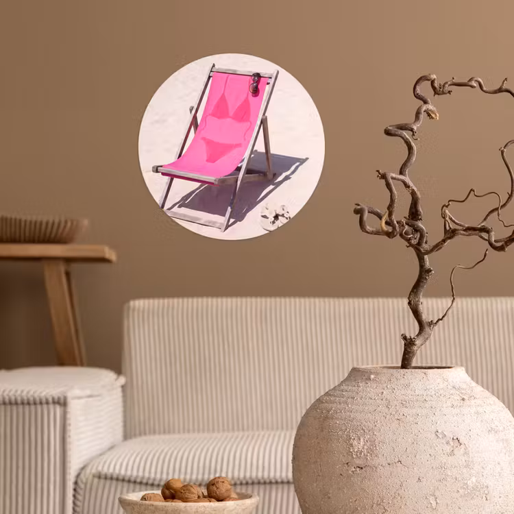 Strand - Ligstoel - Badkleding - Zomer - Roze Wandcirkel behangsticker klein -sfeer1