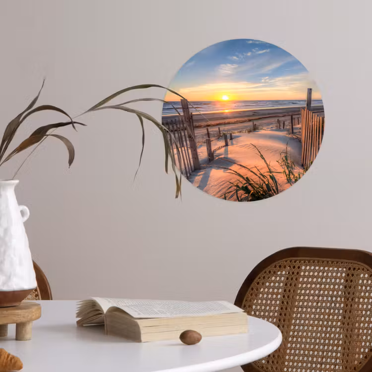 Strand - Zee - Duin - Zonsondergang - Landschap Wandcirkel behangsticker klein -sfeer3