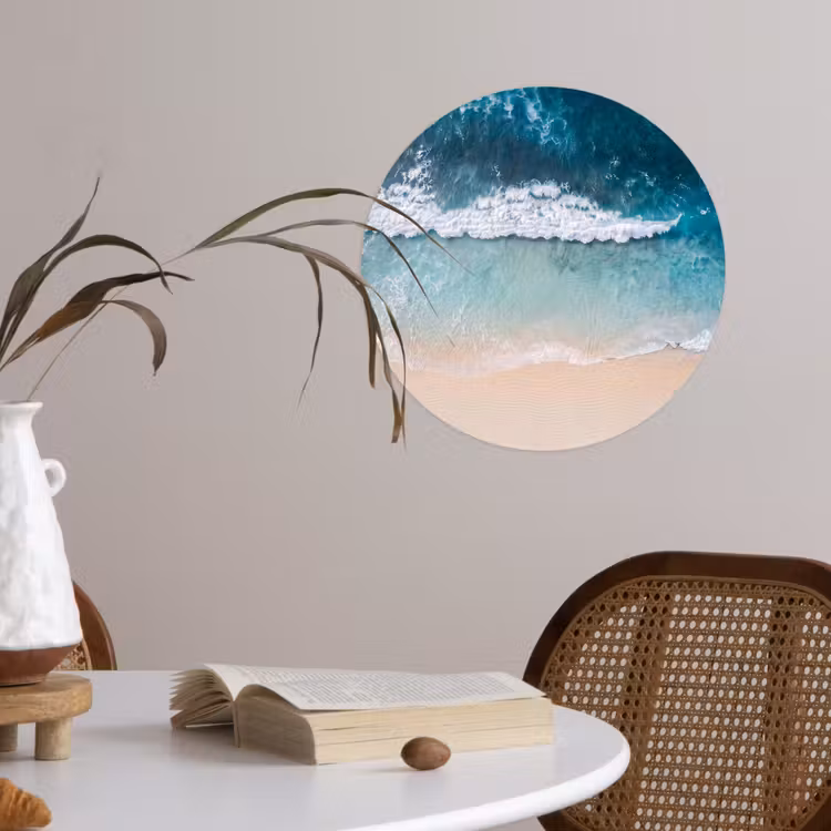 Strand - Zee - Golven - Natuur - Blauw Wandcirkel behangsticker klein -sfeer3