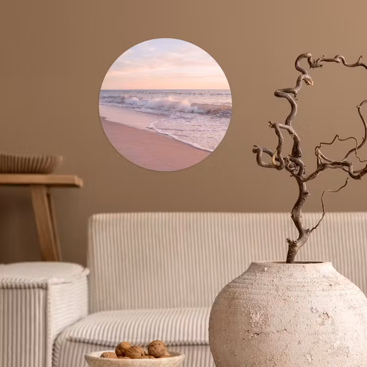 Strand - Zee - Golven - Natuur - Zonsondergang Wandcirkel behangsticker klein -sfeer1