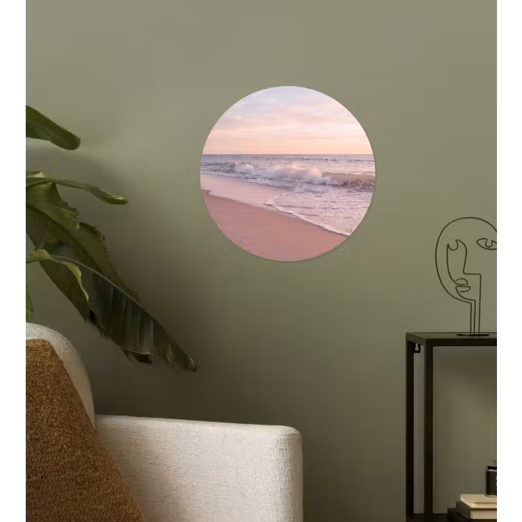 Strand - Zee - Golven - Natuur - Zonsondergang Wandcirkel behangsticker klein -sfeer2