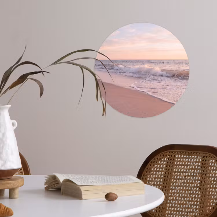 Strand - Zee - Golven - Natuur - Zonsondergang Wandcirkel behangsticker klein -sfeer3