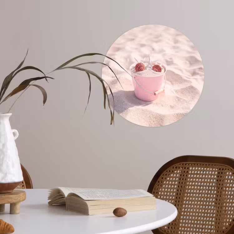 Strand - Schelpen - Zomer - Roze - Decoratie Wandcirkel behangsticker klein -sfeer3