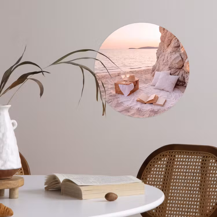 Strand - Picknick - Zonsondergang - Zomer - Natuur Wandcirkel behangsticker klein -sfeer3