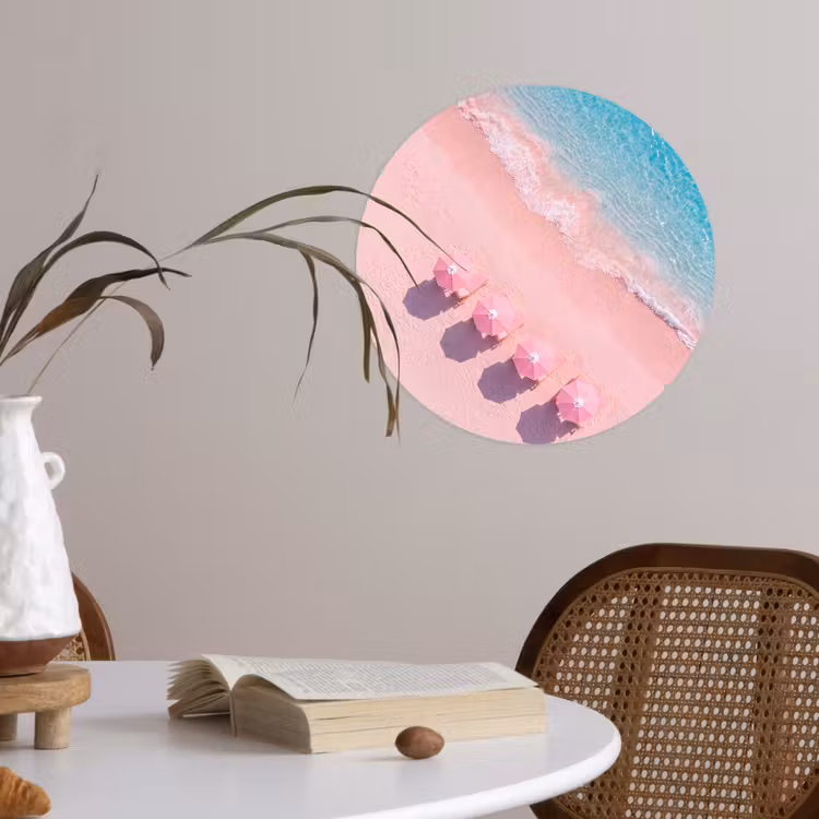 Strand - Roze zand - Zee - Zomer - Natuur Wandcirkel behangsticker klein -sfeer3