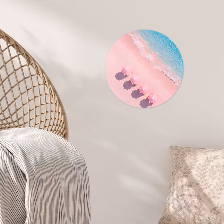 Strand - Roze zand - Zee - Zomer - Natuur Wandcirkel behangsticker klein -sfeer4