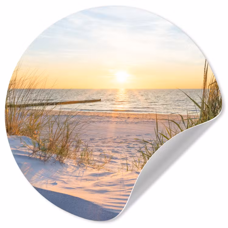 Strand - Zon - Duin - Gras - Zand - Horizon Wandcirkel behangsticker klein -3d