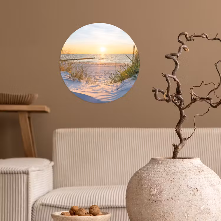 Strand - Zon - Duin - Gras - Zand - Horizon Wandcirkel behangsticker klein -sfeer1