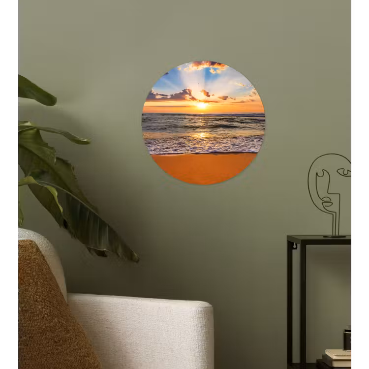 Strand - Zonsondergang - Zee - Wolken - Horizon Wandcirkel behangsticker klein -sfeer2