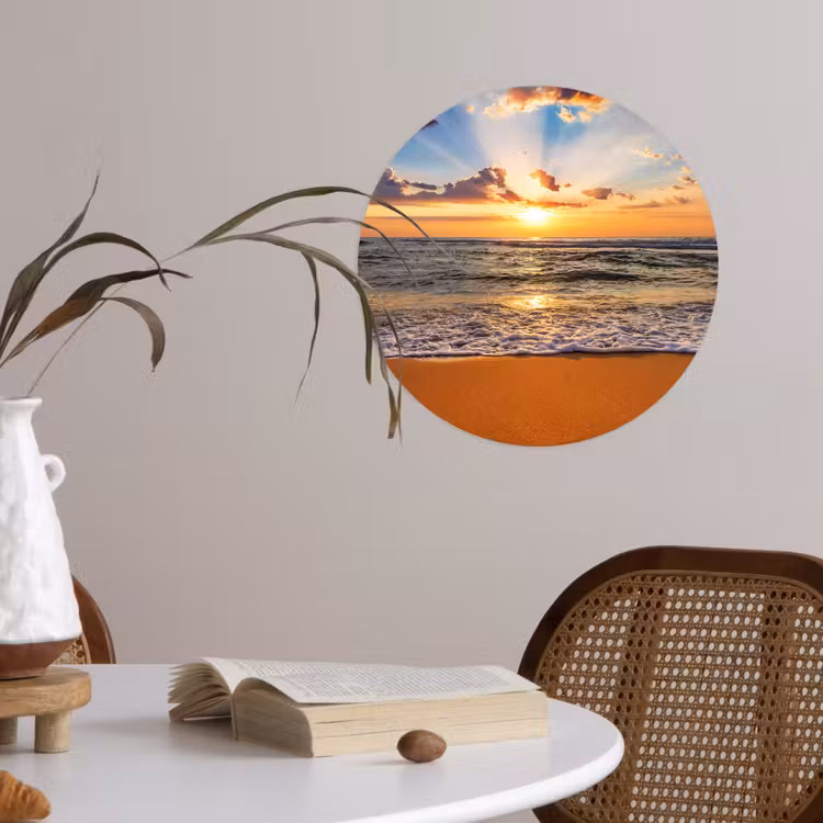 Strand - Zonsondergang - Zee - Wolken - Horizon Wandcirkel behangsticker klein -sfeer3