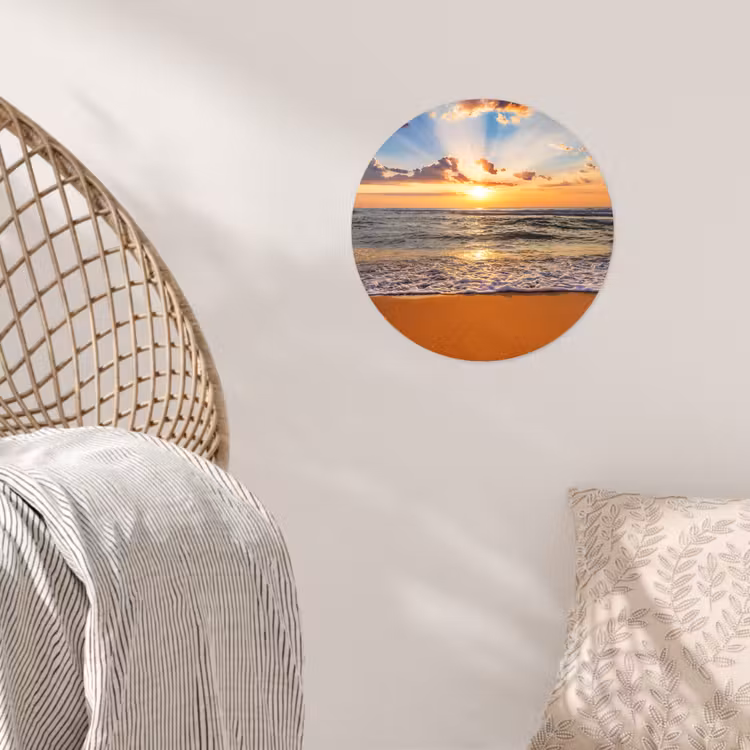 Strand - Zonsondergang - Zee - Wolken - Horizon Wandcirkel behangsticker klein -sfeer4