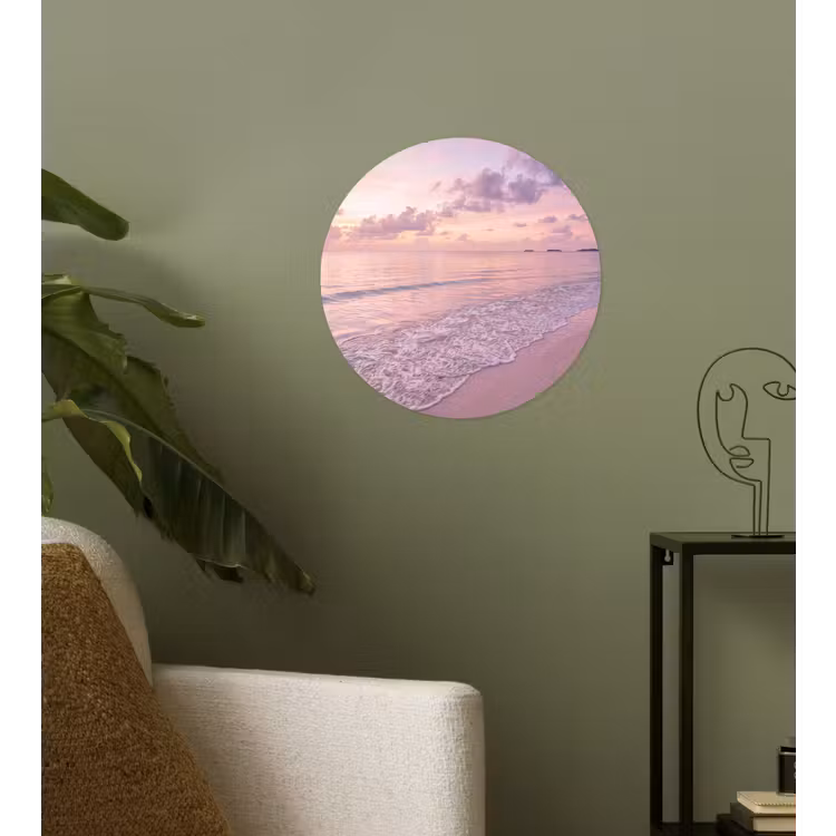 Strand - Zonsondergang - Natuur - Minimalistisch - Roze Wandcirkel behangsticker klein -sfeer2