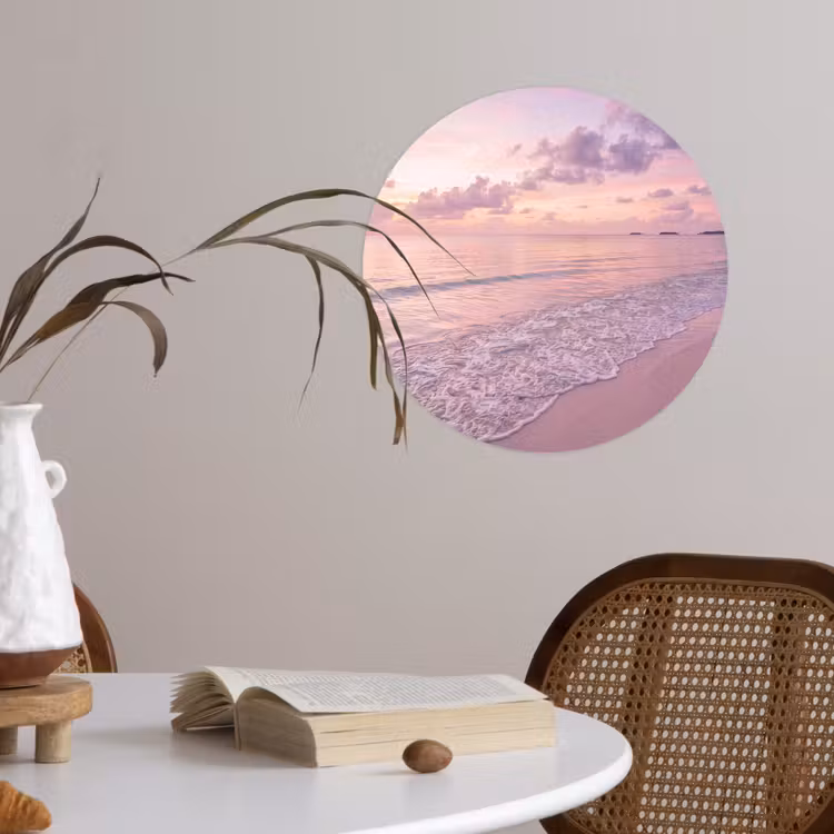Strand - Zonsondergang - Natuur - Minimalistisch - Roze Wandcirkel behangsticker klein -sfeer3