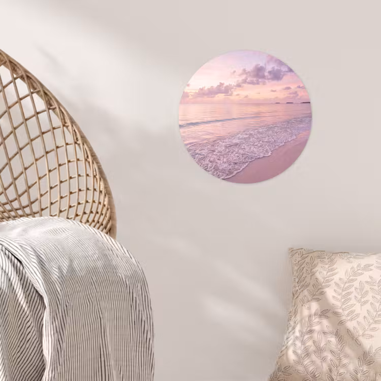 Strand - Zonsondergang - Natuur - Minimalistisch - Roze Wandcirkel behangsticker klein -sfeer4