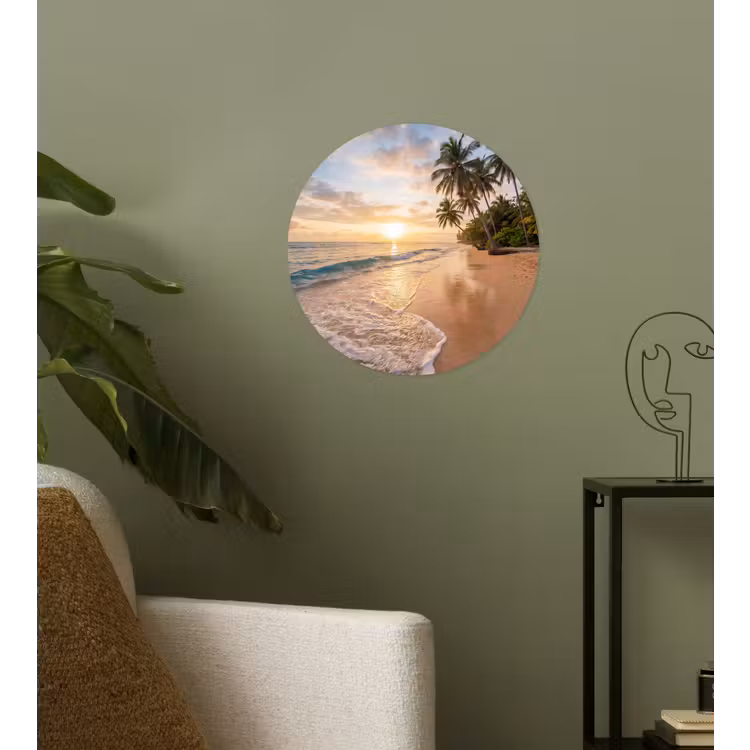 Strand - Zonsondergang - Tropisch - Natuur - Goud Wandcirkel behangsticker klein -sfeer2