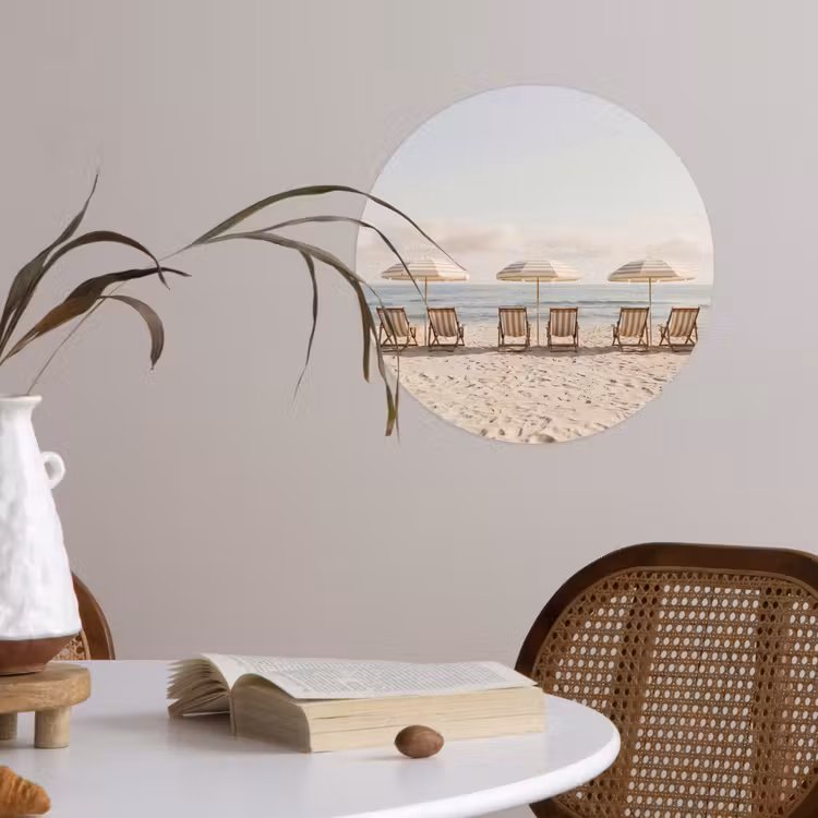 Strand - Stoelen - Parasol Wandcirkel behangsticker klein -sfeer3