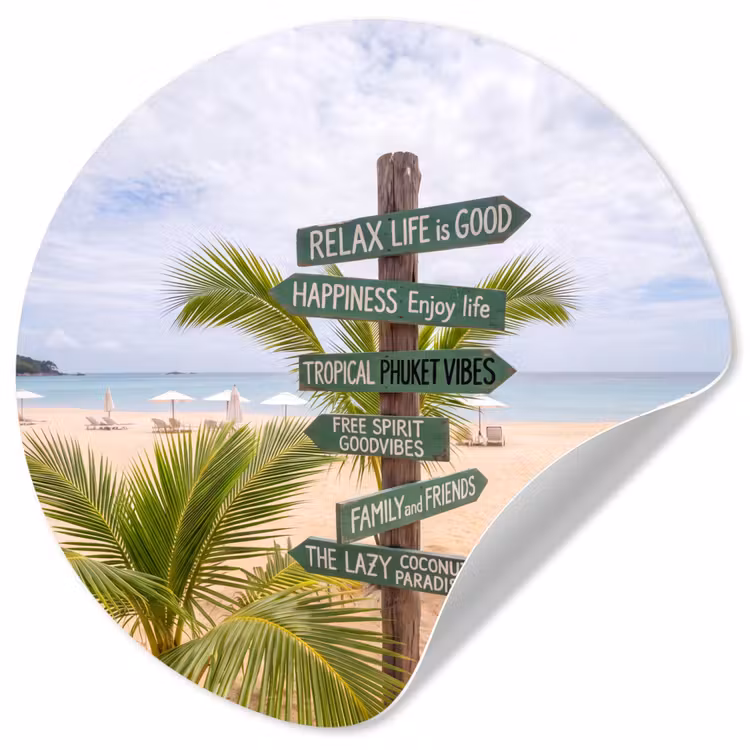 Strand - Wegwijzer - Palmen - Tropisch - Groen Wandcirkel behangsticker klein -3d