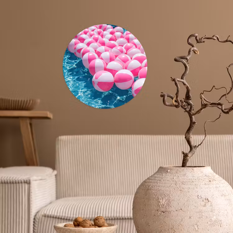 Strandballen - Roze - Water Wandcirkel behangsticker klein -sfeer1