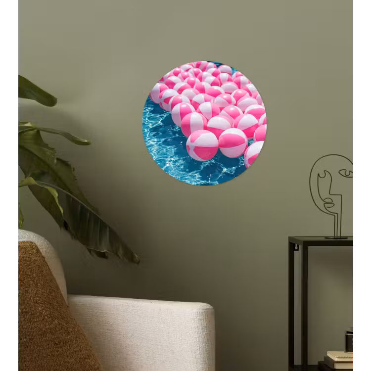 Strandballen - Roze - Water Wandcirkel behangsticker klein -sfeer2