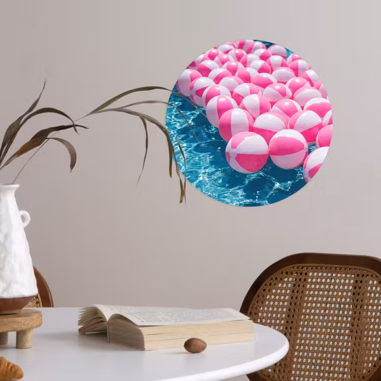Strandballen - Roze - Water Wandcirkel behangsticker klein -sfeer3