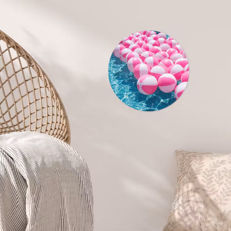 Strandballen - Roze - Water Wandcirkel behangsticker klein -sfeer4