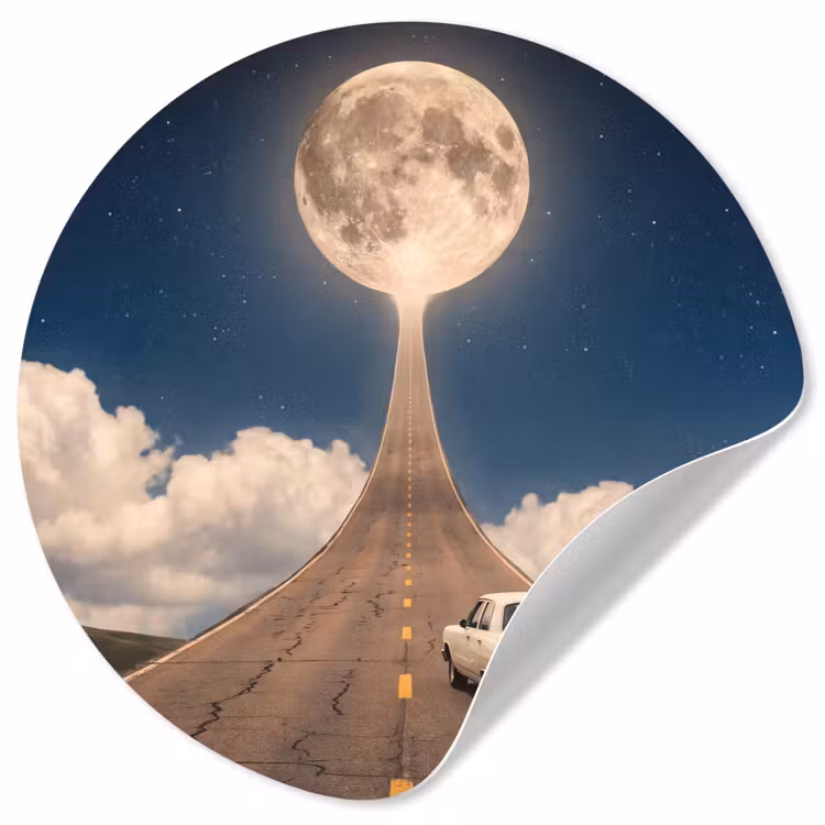 Runde Tapete - Straße – Mond – Nacht - Weg - Maan - Nacht Wandcirkel behangsticker klein