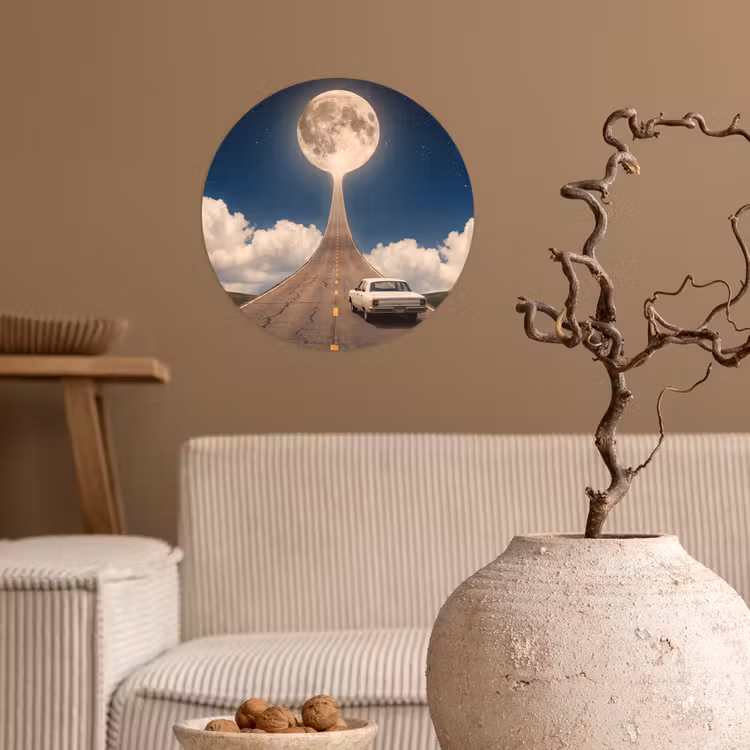 Runde Tapete - Straße – Mond – Nacht - Weg - Maan - Nacht Wandcirkel behangsticker klein