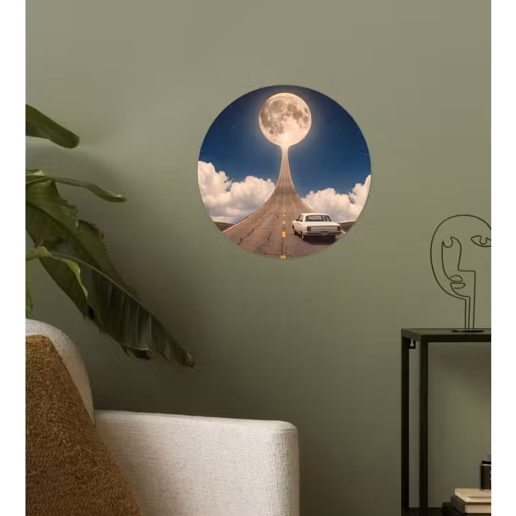 Runde Tapete - Straße – Mond – Nacht - Weg - Maan - Nacht Wandcirkel behangsticker klein