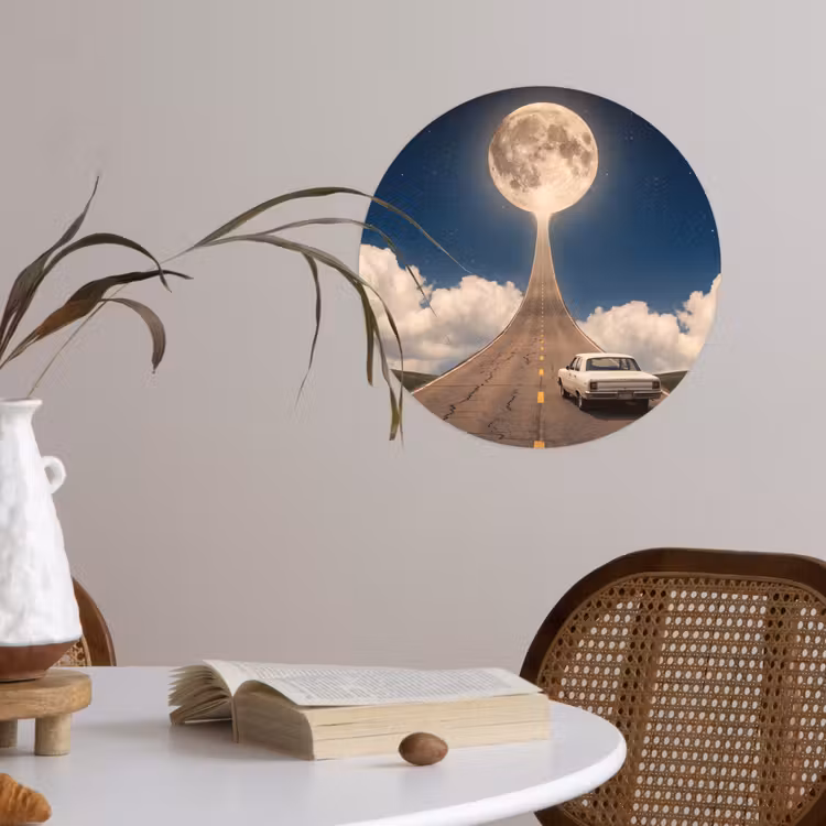 Runde Tapete - Straße – Mond – Nacht - Weg - Maan - Nacht Wandcirkel behangsticker klein