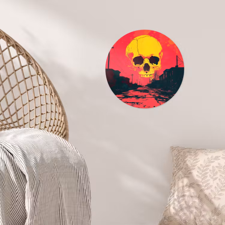 Straat - Verlaten - Schedel - Geel Wandcirkel behangsticker klein -sfeer4