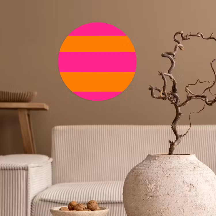 Strepen - Horizontaal - Roze Wandcirkel behangsticker klein 186 -sfeer1