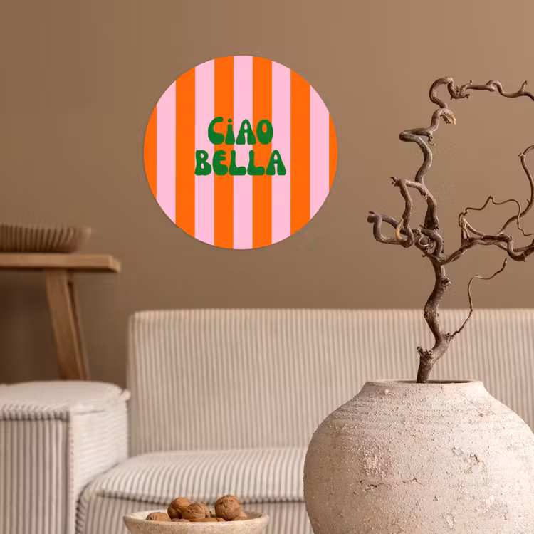 Strepen - Oranje - Verticaal - Ciao bella Wandcirkel behangsticker klein -sfeer1
