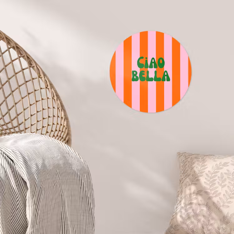 Strepen - Oranje - Verticaal - Ciao bella Wandcirkel behangsticker klein -sfeer4