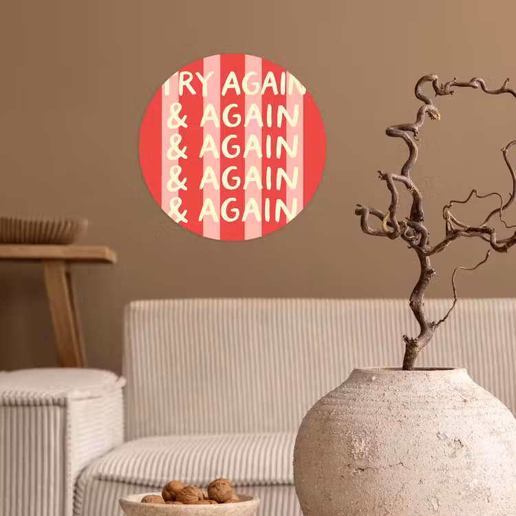 Strepen - Rood - Try again Wandcirkel behangsticker klein -sfeer1
