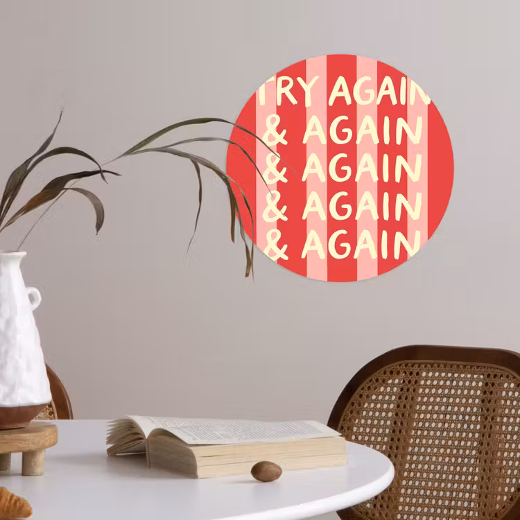 Strepen - Rood - Try again Wandcirkel behangsticker klein -sfeer3