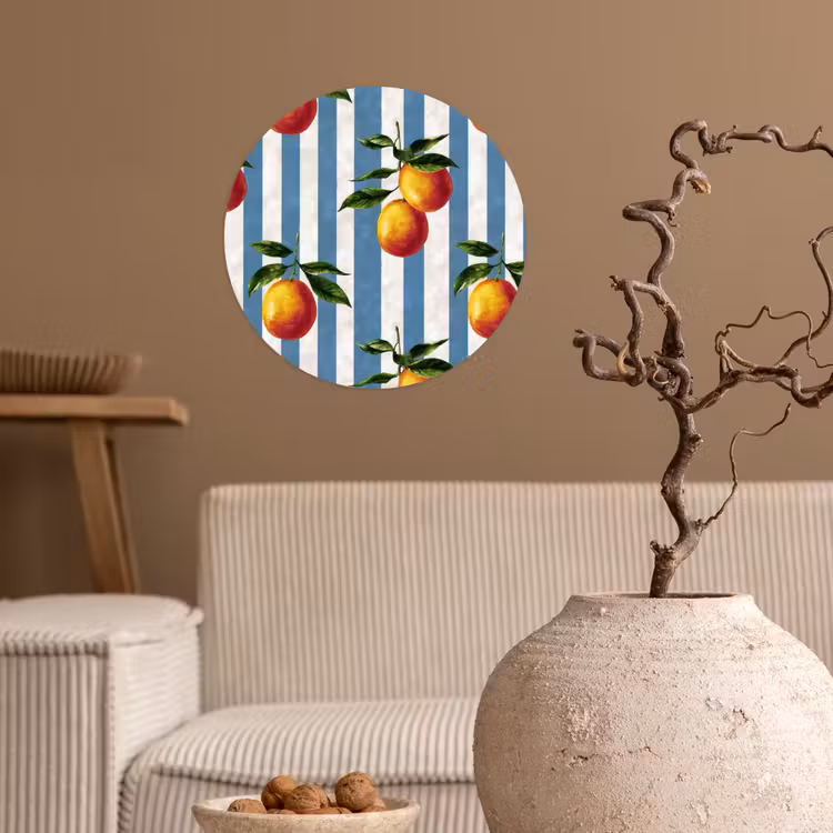 Strepen - Citroen - Blauw Wandcirkel behangsticker klein 186 -sfeer1