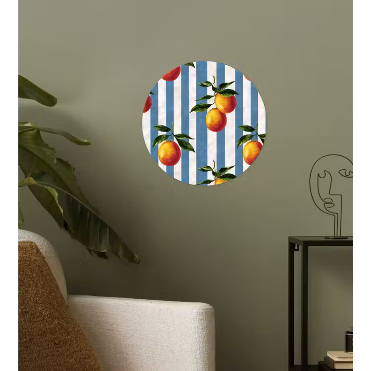 Strepen - Citroen - Blauw Wandcirkel behangsticker klein 186 -sfeer2