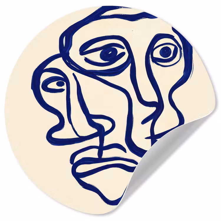 Lijntekening - Overlappende gezichten - Donkerblauw Wandcirkel behangsticker klein -3d