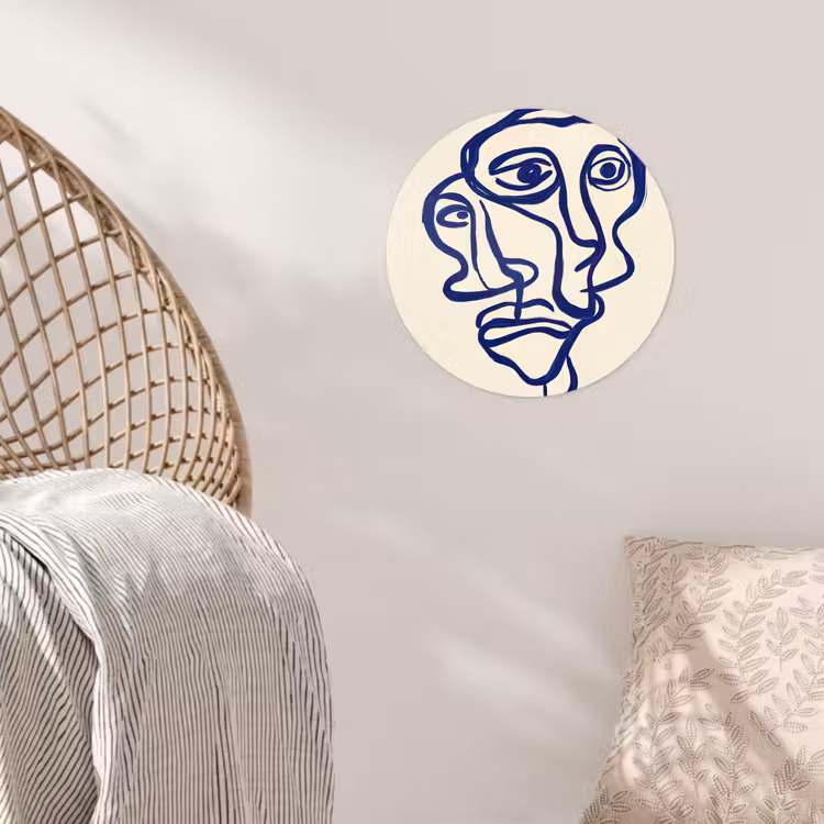 Lijntekening - Overlappende gezichten - Donkerblauw Wandcirkel behangsticker klein -sfeer4