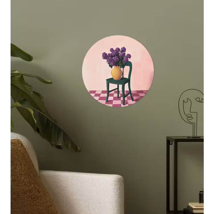 Stoel - Vaas - Bloemen - Geblokt Wandcirkel behangsticker klein -sfeer2