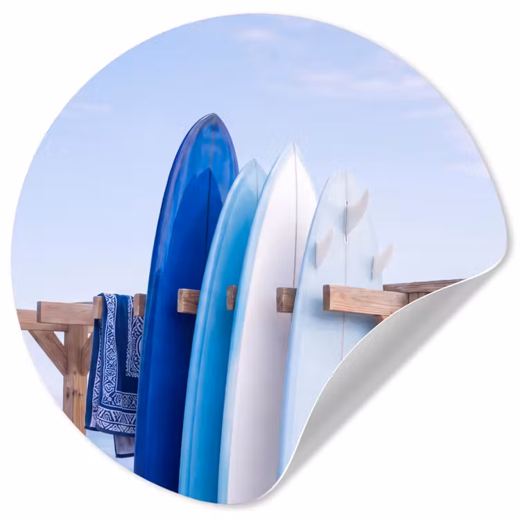 Surfplank - Strand - Zomer - Blauw - Water Wandcirkel behangsticker klein -3d