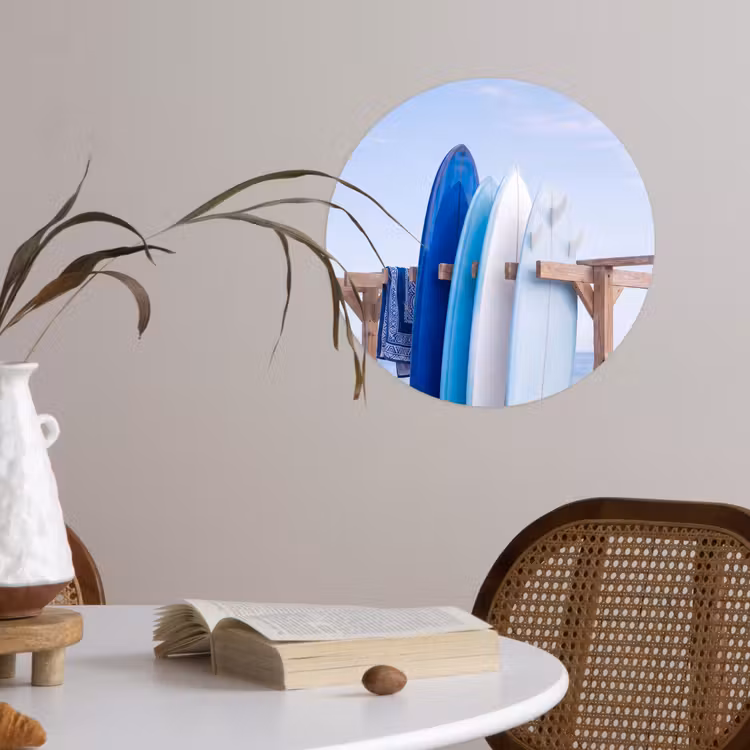 Surfplank - Strand - Zomer - Blauw - Water Wandcirkel behangsticker klein -sfeer3