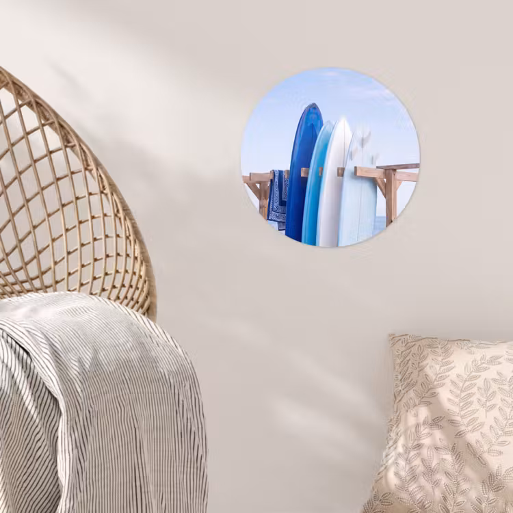 Surfplank - Strand - Zomer - Blauw - Water Wandcirkel behangsticker klein -sfeer4