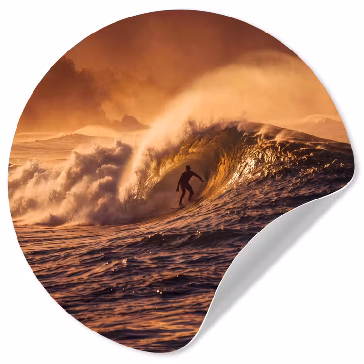 Surfer - Golf - Oceaan - Sport - Oranje Wandcirkel behangsticker klein -3d